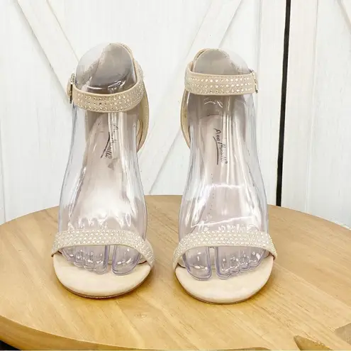 Anne Michelle Enzo Rhinestone Faux Suede Strappy Heels Tan Open Toe 7.5