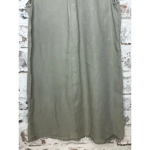Adrienne Vittadini 100% linen button down sleeveless dress olive green size M