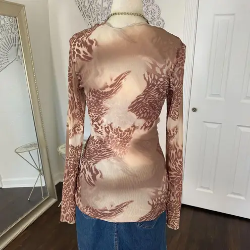 Sweet Pea Collection Early 2000's Brown Tan Grunge Tattoo Mesh Long Sleeve L Size L