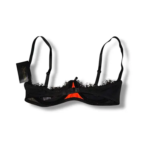 Frederick's of Hollywood Lux Black & Orange Lace Sexy Bra Sz 10 NEW Open Cup