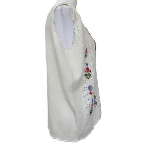 Vintage Floral Embroidered Lightweight Knit Vest Womens Size M Cottagecore Size M