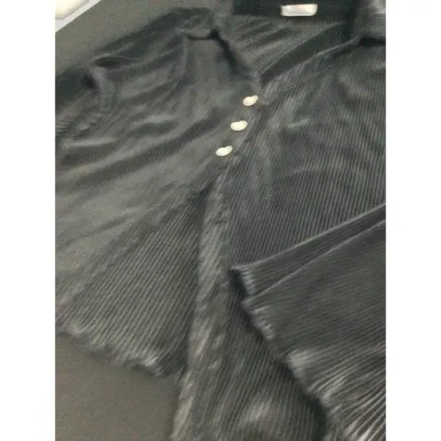 Zeagoo Women's Black Pleated Button-Down Shirt Long Sleeve Dressy Top size L