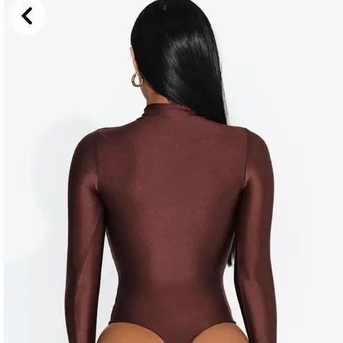 Naked Wardrobe NWOT Shimmer Mock Neck Thong Bodysuit Small