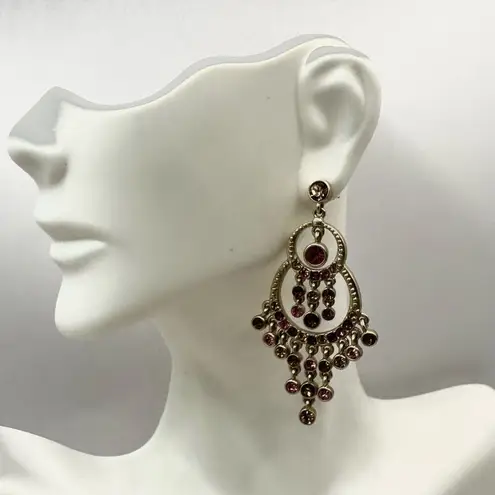 Villager Liz Claiborne pink rhinestone and gold tone chandelier earrings
