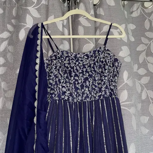 SANI Purple Anjali Metallic Embroidered Anarkali with Dupatta