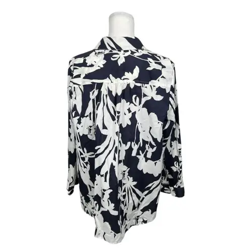 Roaman's Blouse Plus Size 20W Blue & White Button