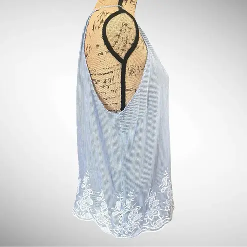 Saint Tropez West Lightweight Striped Tank Top With Embroidery Large | EUC