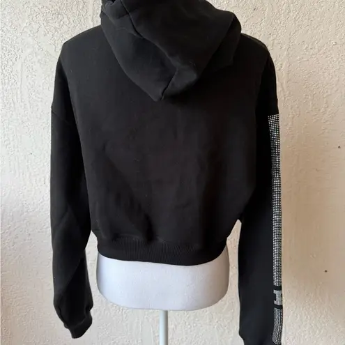 Victoria's Secret PINK Black Campus Bling Cropped Hoodie Size S Oversized