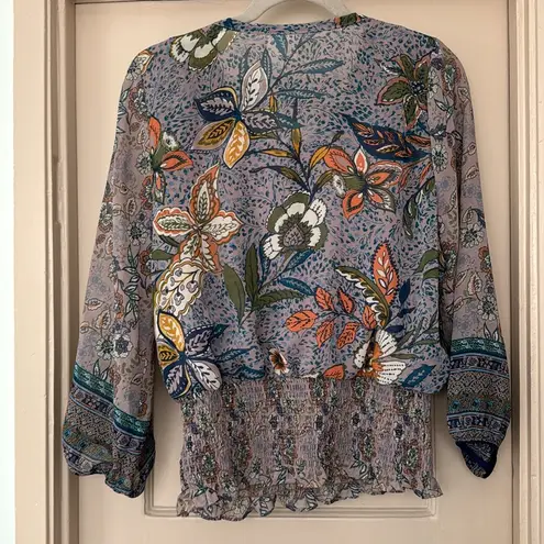 Fig & Flower Smocked Floral Blouse Purple Size M