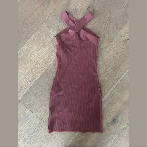 Babaton aritzia sculpt neck ribbed bodycon criss cross mini dress