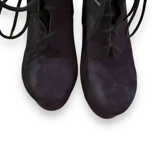 Shi by Journeys Black Lace Up Wedge Faux Suede Booties Sz 5
