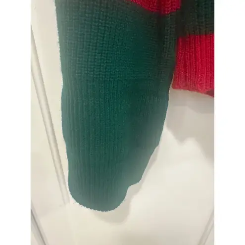 VTG hand loomed 100% virgin fiber Striped Knitted Sweater Womens Medium 80's Red