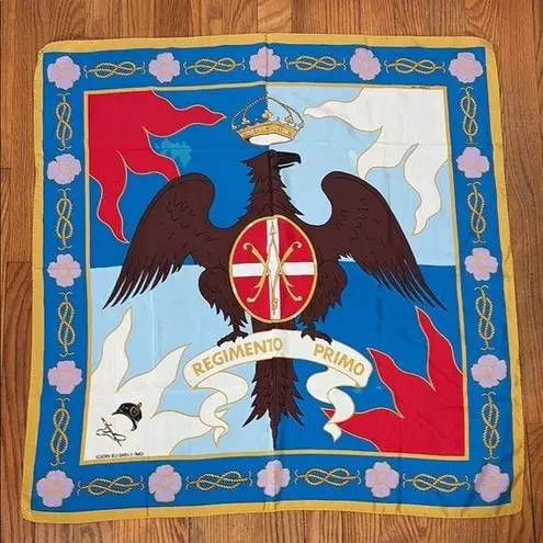 Vintage Emilio Rusconi Italian Eagle 100% silk scarf Red Blue