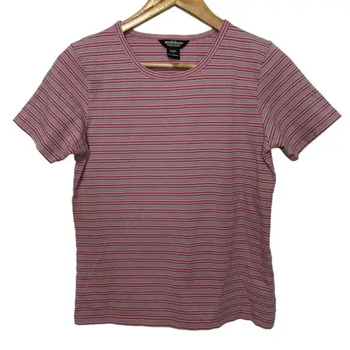 Woolrich  Pink Striped Shirt S Womens Short Sleeve Casual Scoop Neck Wildrose