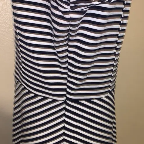 DE Collection Striped A-Line Office Formal Dress Navy White