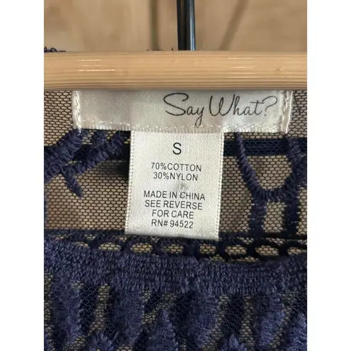 Say What? NWT Say What Womens Top Sz Small Blue Crop Embroidered Crochet Bohochic