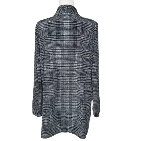 J. Jill Wearever Large Navy Houndstooth Plaid Open Front Sweater Blazer Jacket Blue