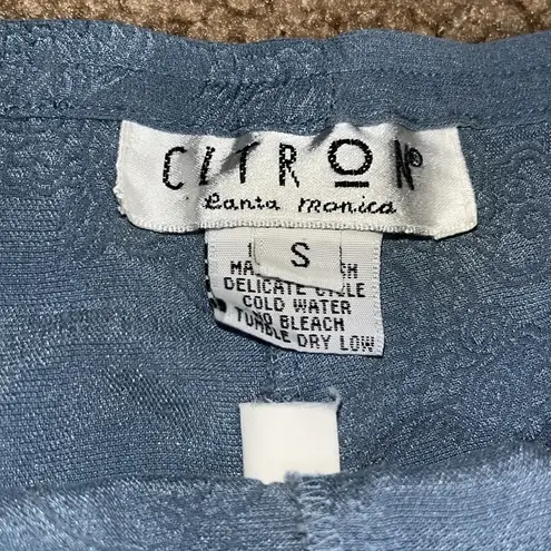 CITRON Silk Asian Floral Jacquard Wide Leg High Waist Crop Palazzo Pant Blue S