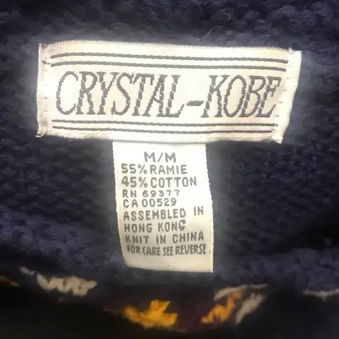 Vintage 80s 90s Blue Floral Granny Square Tile Oversized Crewneck Knit Sweater Size M