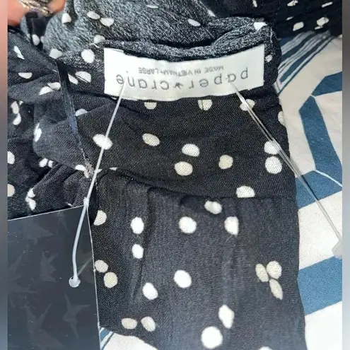 Paper Crane Polka Dot‎ Ruffle Sleeve Crop Top V-Neck Black and White Blouse A33