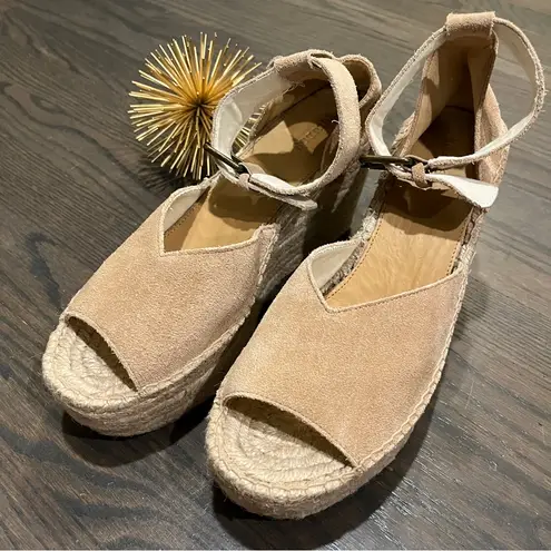 Soludos POSITANO PLATFORM WEDGE SUEDE TAN Size 10 NWOB Anthropologie
