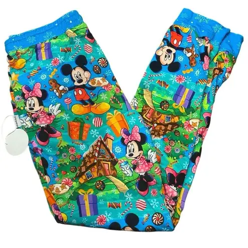 NWT Bad & Bamboojee Disney Christmas Joggers Mickey Minnie Gingerbread Sz. Small Blue