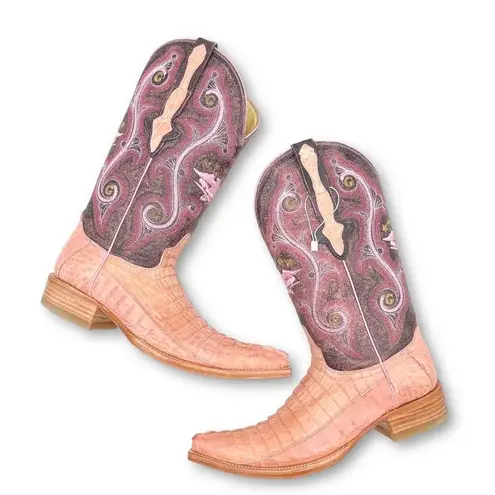 NWT El General Pink Caiman Pointed Toe Boots Women’s Size 8 Embroidered Western