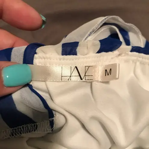 Bow Front Striped Strapless Romper Blue Size M