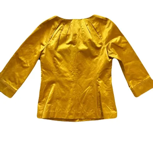 Lafayette 148 Women's Mustard Button-Up Blouse Jacket Size 6 Satin 3/4 Sleeve
