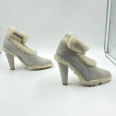Chloé Chloe Womens Ethereal Pump Shearling-Trimmed Suede Pumps Ankle Strap Size 5.5
