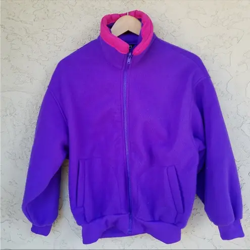 Vintage 90s Izzi Fleece Bright Purple Neon Pink Pullover Jacket Oversized size S