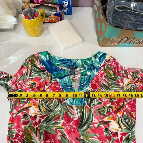 Caribbean Joe Dress Womens Medium Tropical Print Notch Bracelet Sleeve Caftan