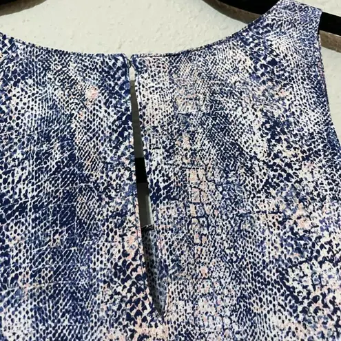 Rory Beca Womens Blue Snakeprint Round Neck Sleeveless A Line Dress Silk Small