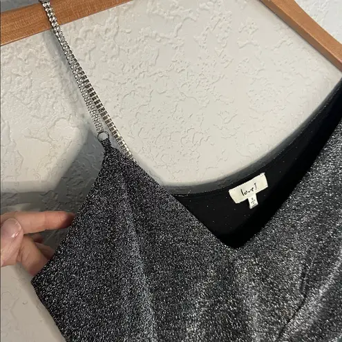 Love j Sparkly Silver Black Bodysuit Rhinestone Strap Long Sleeve Glam Going Out NYE