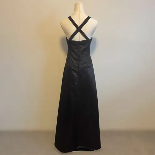 Onyx Nite Vintage Black Glitter Ruched Tulle Bust V Neck Long Formal Prom Dress