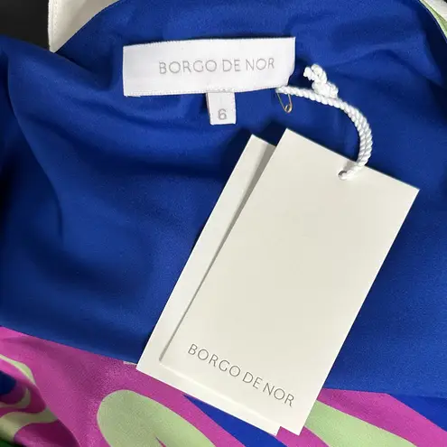 Borgo de Nor Aubrey One Shoulder Crepe Fringe Dress NWT Size 2 US (6 UK) Blue