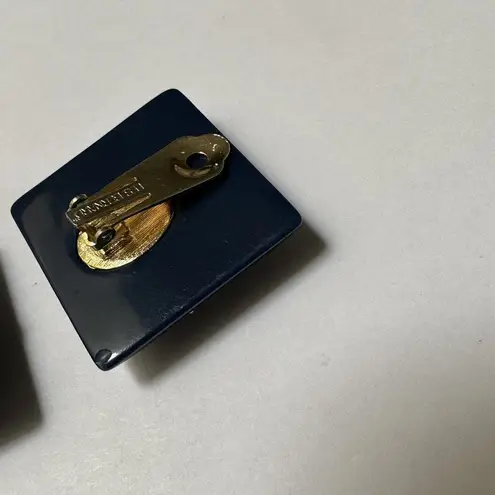 Les Bernard Vintage Blue Statement Square Clip On Earrings Signed