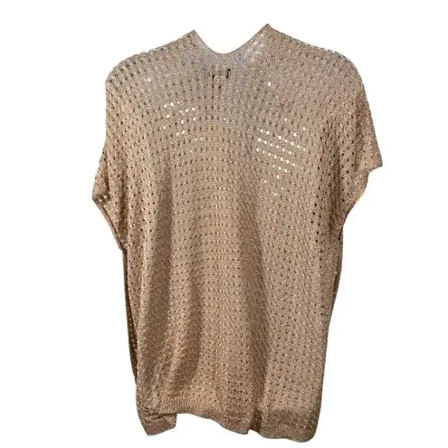 Rachel Zoe  Metallic Tan Gold Bronze Open Knit Kimono Cardigan NWT One Size