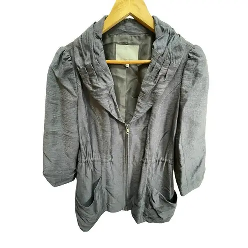 Classiques Entier Women's 3/4 Ruche Sleeve Blue Grey Tencel Lyocell Zip Jacket