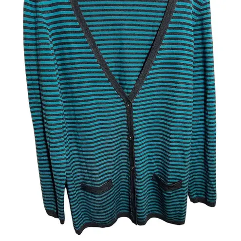 Talbots  Women's Striped Blue Merino Wool Cardigan Sweater Sz MedPreppy Academia