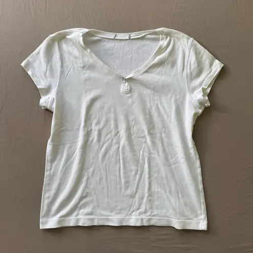Cotton Scoop Neck Henley Tee White Size L