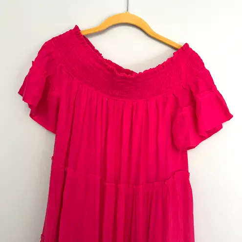 JODIFL Hot Pink Bohemian Flowy Off The Shoulder Maxi Dress