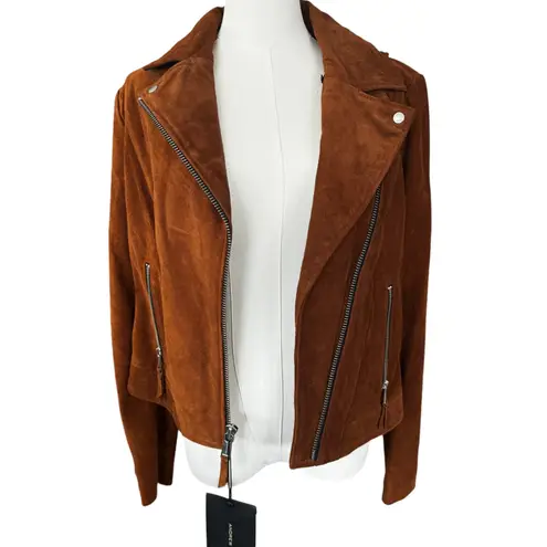 Andrew Marc Genuine Suede Leather Moto Bomber Jacket Brown Size Medium NWT