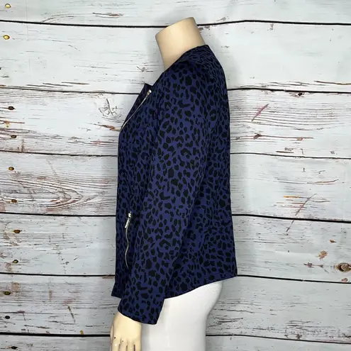 Belle by Kim Gravel 1X Leopard Animal Print Asymmetrical Zip Knit Moto Jacket Blue