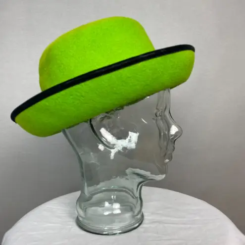 Vintage Felt Wool Hat Women Bright Green Black Velvet Brim Halloween Costume