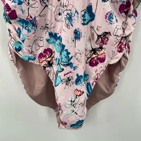 The Bikini Lab Swimsuit Size Large Reversible One Piece Floral Solid Beach NWT