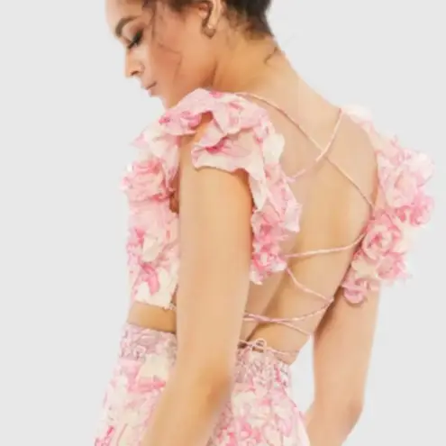 Mac Duggal NWT 9161 Floral Print V-Neck Ruffled Strap Lace Up Back Gown SIZE 4