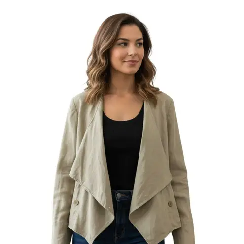 FOR THE REPUBLIC 100% Linen Open Front Blazer 12 - Tan Sage