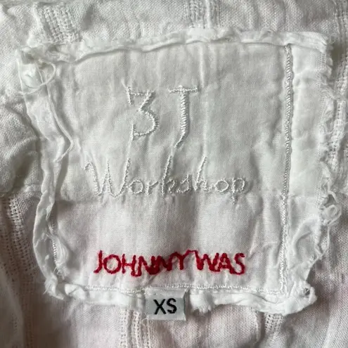 Johnny Was White Embroidered Flower Button Down Long Sleeve Women's XS