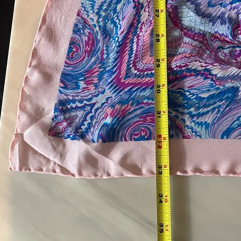 Casca Vintage Square Scarf 34x34 Pink Blue Abstract Print Satin Silk